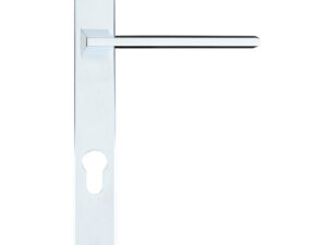 Zoo Hardware Rosso Maniglie Pavo Euro Lock Multi Point Door Handles On Narrow 220Mm Backplate, Polished Chrome (Sold In Pairs)