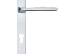 Zoo Hardware Rosso Maniglie Pavo Euro Lock Multi Point Door Handles On Narrow 220Mm Backplate, Satin Chrome (Sold In Pairs)