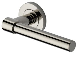 Heritage Brass Phoenix Door Handles On Round Rose, Polished Nickel (Sold In Pairs)