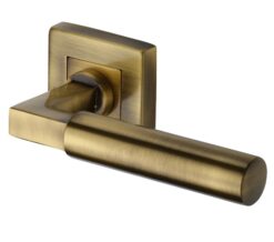 Heritage Brass Bauhaus Sq Antique Brass Door Handles On Square Rose (Sold In Pairs)