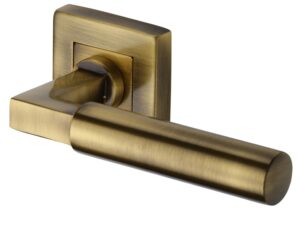 Heritage Brass Bauhaus Sq Antique Brass Door Handles On Square Rose (Sold In Pairs)