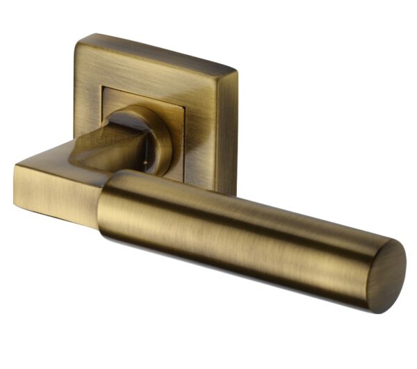 Heritage Brass Bauhaus Sq Antique Brass Door Handles On Square Rose (Sold In Pairs)