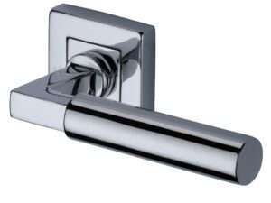 Heritage Brass Bauhaus Sq Polished Chrome Door Handles On Square Rose (Sold In Pairs)