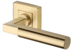 Heritage Brass Bauhaus Sq Satin Brass Door Handles On Square Rose (Sold In Pairs)