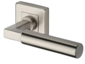 Heritage Brass Bauhaus Sq Satin Nickel Door Handles On Square Rose (Sold In Pairs)