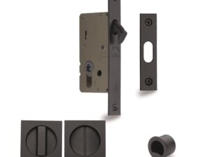 Heritage Brass Square Flush Handle Sliding Door Privacy Lock Set, Matt Black