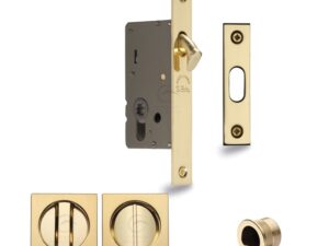 Heritage Brass Square Flush Handle Sliding Door Privacy Lock Set, Polished Brass