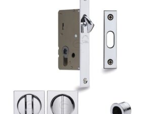 Heritage Brass Square Flush Handle Sliding Door Privacy Lock Set, Polished Chrome