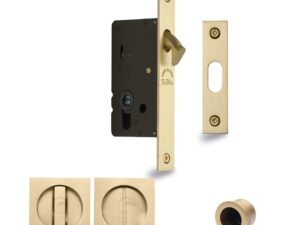 Heritage Brass Square Flush Handle Sliding Door Privacy Lock Set, Satin Brass