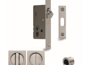 Heritage Brass Square Flush Handle Sliding Door Privacy Lock Set, Satin Nickel