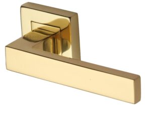 Heritage Brass Delta Sq Polished Brass Door Handles On Square Rose(Sold In Pairs)