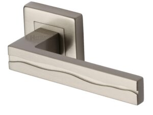 Heritage Brass Amazon Satin Nickel Door Handles On Square Rose (Sold In Pairs)