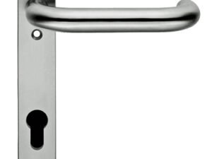 Eurospec Safety Lever Narrow Plate, 92Mm C/C, Euro Lock, Stainless Steel Door Handles (Sold In Pairs)