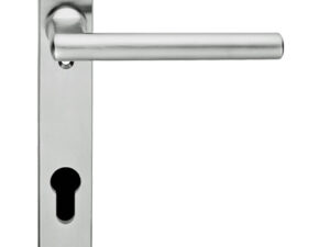 Eurospec Designer Straight Lever Narrow Plate, 92Mm C/C, Euro Lock, Stainless Steel Door Handles (Sold In Pairs)