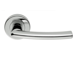 Serozzetta Dos Door Handles On Round Rose, Satin Chrome (Sold In Pairs)