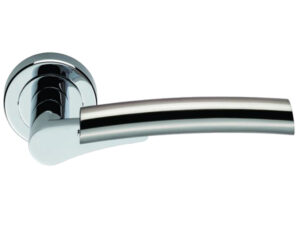 Serozzetta Valiant Door Handles On Round Rose, Dual Finish Polished Chrome & Satin Nickel - (Sold In Pairs)