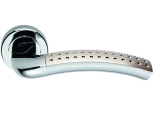 Serozzetta Vogue Door Handles On Round Rose, Dual Finish Polished Chrome & Satin Nickel - (Sold In Pairs)