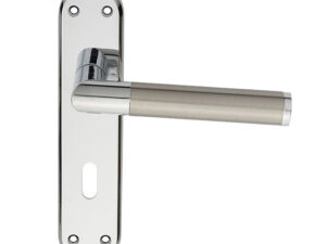 Serozzetta Scope Door Handles On Backplate, Dual Finish Polished Chrome & Satin Nickel (Sold In Pairs)