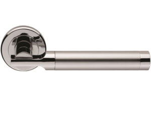 Serozzetta Azul Door Handles On Round Rose, Dual Finish Satin Chrome & Polished Chrome (Sold In Pairs)