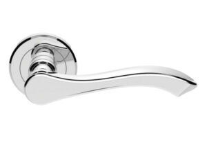 Serozzetta Style Door Handles On Round Rose, Polished Chrome - (Sold In Pairs)