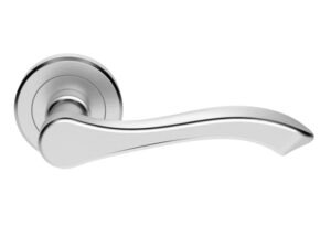 Serozzetta Style Door Handles On Round Rose, Satin Chrome - (Sold In Pairs)