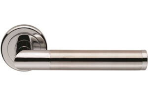 Serozzetta Trend Door Handles On Round Rose, Dual Finish Polished Chrome & Satin Nickel - (Sold In Pairs)