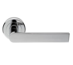 Serozzetta Edge Door Handles On Round Rose, Polished Chrome (Sold In Pairs)