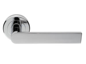 Serozzetta Edge Door Handles On Round Rose, Polished Chrome (Sold In Pairs)