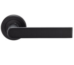 Serozzetta Edge Door Handles On Round Rose, Matt Black (Sold In Pairs)