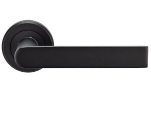 Serozzetta Edge Door Handles On Round Rose, Matt Black (Sold In Pairs)