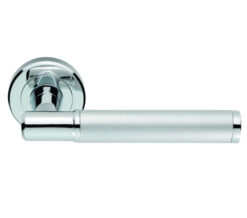 Serozzetta Image Door Handles On Round Rose, Dual Finish Polished Chrome & Satin Chrome - (Sold In Pairs)