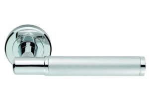 Serozzetta Image Door Handles On Round Rose, Dual Finish Polished Chrome & Satin Chrome - (Sold In Pairs)