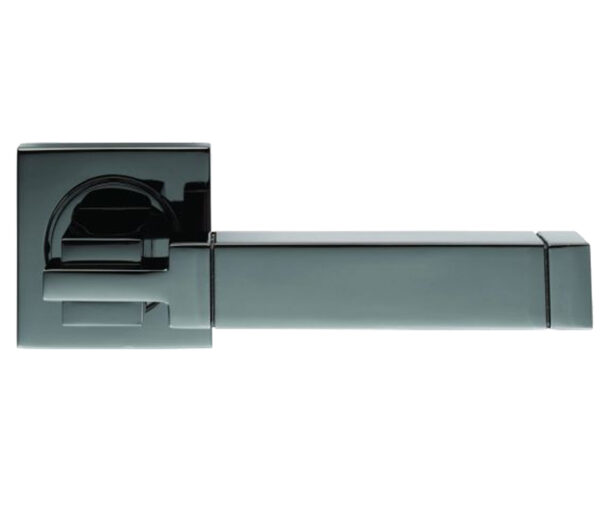 Serozzetta Cube Door Handles On Square Rose, Black Nickel (Sold In Pairs)