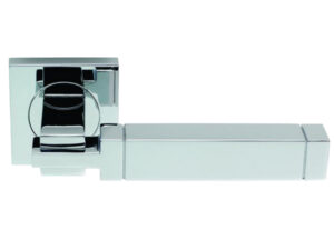 Serozzetta Cube Door Handles On Square Rose, Polished Chrome - (Sold In Pairs)