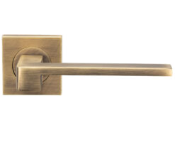 Serozzetta Equi Door Handles On Square Rose, Antique Brass - (Sold In Pairs)