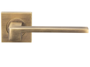 Serozzetta Equi Door Handles On Square Rose, Antique Brass - (Sold In Pairs)