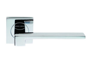 Serozzetta Equi Door Handles On Square Rose, Polished Chrome - (Sold In Pairs)