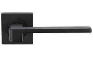 Serozzetta Equi Door Handles On Square Rose, Matt Black - (Sold In Pairs)