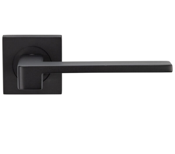 Serozzetta Equi Door Handles On Square Rose, Matt Black - (Sold In Pairs)