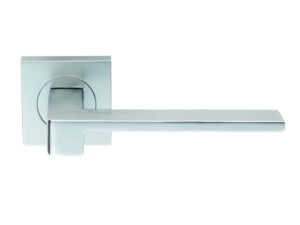 Serozzetta Equi Door Handles On Square Rose, Satin Chrome - (Sold In Pairs)