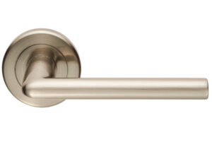 Serozzetta Residential Dieci Door Handles On Round Rose, Satin Nickel (Sold In Pairs)