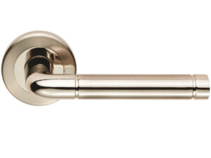 Serozzetta Residential Quaranta Door Handles On Round Rose, Dual Finish Polished Nickel & Satin Nickel (Sold In Pairs)