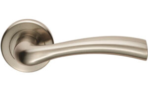 Serozzetta Residential Cinquanta Door Handles On Round Rose, Satin Nickel (Sold In Pairs)