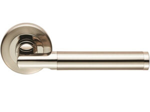 Serozzetta Residential Sessanta Door Handles On Round Rose, Dual Finish Polished Nickel & Satin Nickel (Sold In Pairs)