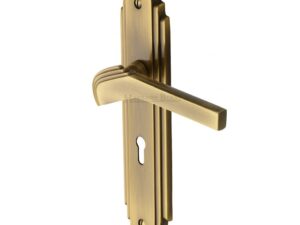 Heritage Brass Tiffany Art Deco Style Door Handles, Antique Brass (Sold In Pairs)