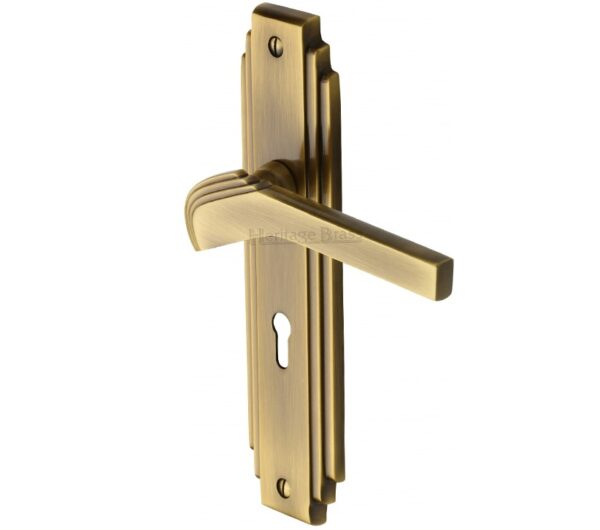 Heritage Brass Tiffany Art Deco Style Door Handles, Antique Brass (Sold In Pairs)