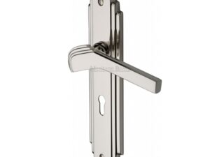 Heritage Brass Tiffany Art Deco Style Door Handles, Polished Nickel (Sold In Pairs)