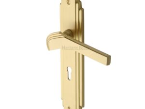 Heritage Brass Tiffany Art Deco Style Door Handles, Satin Brass (Sold In Pairs)