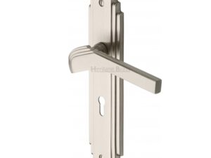 Heritage Brass Tiffany Art Deco Style Door Handles, Satin Nickel(Sold In Pairs)