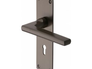 Heritage Brass Trident Low Profile Door Handles On Backplates, Matt Bronze - (Sold In Pairs)